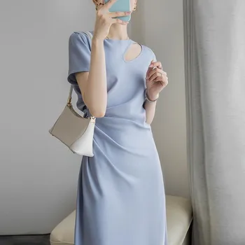 2022 Módny Návrhár Lete Ženy Šaty Modré Dlhé Elegantné Dámske Šaty Vintage Bežné Simplee Oblečenie Bodycon Vestido