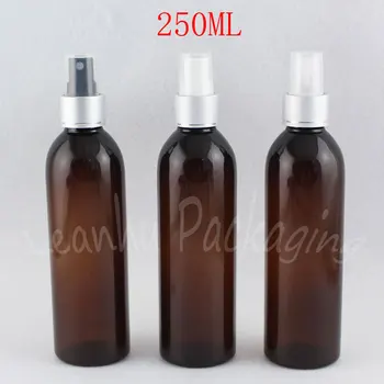 250ML Hnedé Plastové Fľaše S Strieborný Sprej Čerpadla , 250 ML Toner / Voda Čiastkové plnenie do fliaš , Prázdne Kozmetické Nádoby ( 25 PC/Lot )