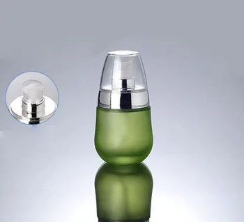 30ml zelené sklo lotion fľaša so strieborným vekom ,1 oz, sklo frost stlačte tlačidlo čerpadla fľaše ,sklo 30 ml kozmetická nádoba sklenená fľaša