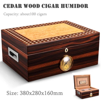380x280x160mm Cédrové Drevo, Cigary Humidor Profesionálne Veľká-Kapacita 100 Cigariet Prípade 2 Vrstvy Klavírny Lak Cigaru Box CIGARLOONG