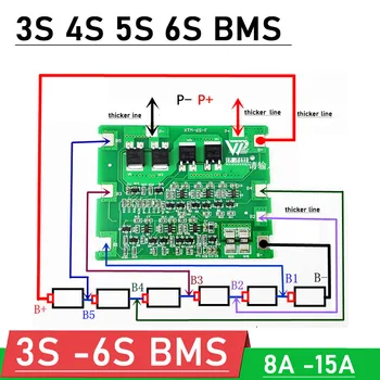 3S 4S 6S 5S 15A 8A BMS 18650 Li-ion batéria lítiová batéria ochrany rada 3 4 5 6 bunky pack Elektrickú vŕtačku postrekovač batérie