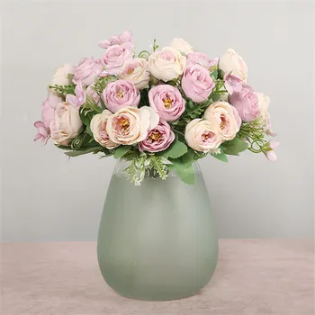 5 vidličky 10 Hláv Ruže, Pivónia Umelé Kvety, Svadobné Domova Hodváb Falošné Kvety Patria Dekorácie