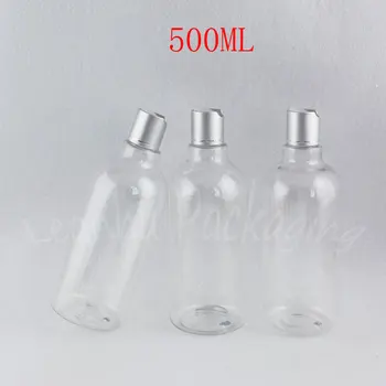 500 ML Transparentná Plastová Fľaša S Strieborný Disk Top Spp , 500CC Makup Čiastkové plnenie do fliaš , Šampón / Mlieko, Obaly na Fľaše