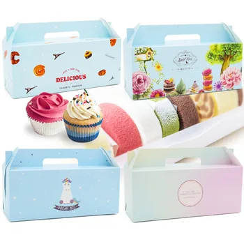 50pcs,Ružová, modrá tortu roll box Prenosný okno otvorenie cake box balenie,papier cup cake,Mousse Cake box,pečenie balenie box