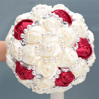 6 Štýlov 18 cm Perly Crystal Bridesmaid, Svadobné Kytice Mariage Svadobné Rose Holding Umelé Kvety, Svadobné Kytice Slonoviny