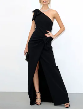 A-Line Celebrity Style Elegantné Zapojenie Formálne Večer Narodeniny Šaty Jedno Rameno Bez Rukávov Dĺžka Podlahy Strečové Tkaniny