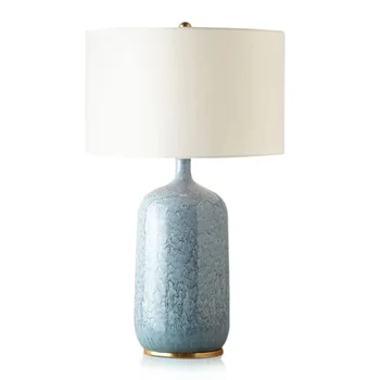 Americký krajiny tvorivé modrá keramická stolná lampa jednoduché posteli spálňa textílie umelecké dekoratívne stolové svietidlo