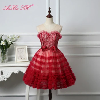 AnXin SH Víno červené krátke čipky nevesty, večerné šaty večera vykonať nové červená princezná black bow večerné šaty malé čierne šaty