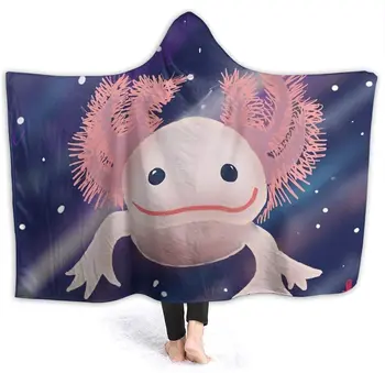 Axolotl Roztomilý Nositeľné Deka Fleece Kapucňou Plášť Plášť Hodiť Deka Pončo Mikrovlákna Sherpa Plyšové Teplý Zábal Kapskom