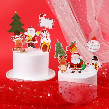 Cartoon Veselé Vianoce Cake Vňaťou Santa Snehuliak Elk Vianočné Tému Cupcake Dekorácie Pečenie Party Láskavosti