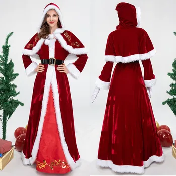 Deluxe Nežnej Ženy Vianočné Šaty Cosplay Santa Claus Maškarný Nový Rok Vianočný Kostým, Šaty, Plášte Oblek Pre Dospelých