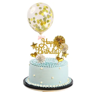 Dieťa Sprcha Narodeninovú Tortu Karty Zdobenie Nastaviť Happy Birthday Karty Gold Ružový Lesk Balóny 8 Kusov Cake Zdobenie Vložky