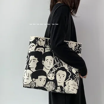 Doplnky, Módne Tote Bag Bežné Väčšiu Kapacitu Karikatúra Tlače Plátno Podpazušia Taška Študent Shopper Ramenný Námestie Tašky pre Ženy