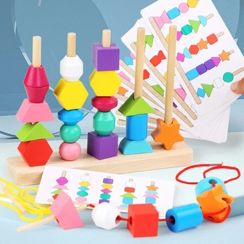 Drevené Lištovanie Hračka Navliekanie Korálok, Skladanie Interaktívny Blok Puzzle Set Baby pre Kreatívne Deti Vzdelávania Dropship