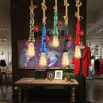 Edison Retro Loft Priemyselné Osvetlenie Vintage Prívesok Svetlo Fxitures Jedáleň Lano Rúry Lampa Lamparas Colgantes 5 Farieb