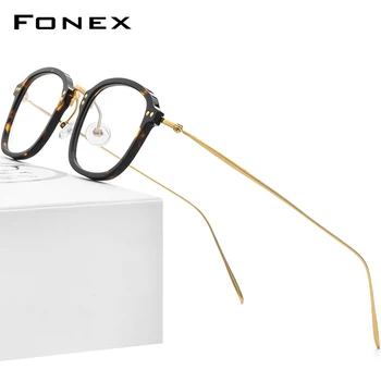 FONEX Acetát Titánové Okuliare Mužov 2021 Nové Retro Námestie Predpis Okuliare Rám Ženy Optické Okuliare Okuliare F85671