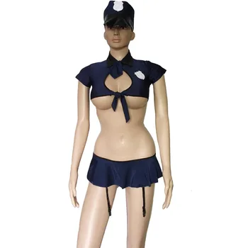 Horúce Erotické Polícia Ženy Cop Úlohu Hrať Jednotný Úbor Top a Mini Sukňa s Podväzkové Podväzok Sexy Lingerie Set