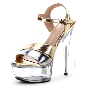 Hot-predaj 2017 topánky dámske módne sexy zlato/striebro topánky star topánky 15 cm ultra vysoké podpätky crystal sandále