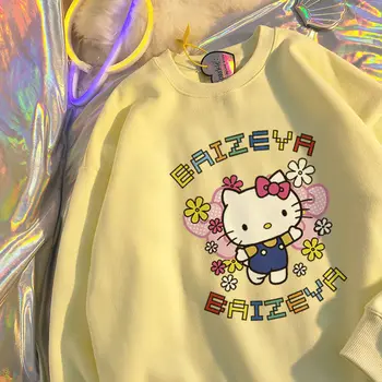Kawaii Sveter Sanrio Dobrý Deň, Kittys Roztomilé Anime Vytlačené Sveter Zimné Plyšové Pribrala Kolo Krku Kabát Top Dievčatá Vianočný Darček