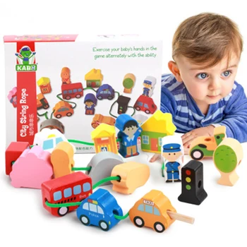 Kreatívne Drevené Hračky Dieťa Kvet Korálky String Sťahovacie Puzzle Začiatku Vzdelávania, Vzdelávacie Hračky Pre Batoľa Deti Hobby Hračky