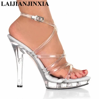 LAIJIANJINXIA Vysoké Podpätky Sandále Lete Zapatos Mujer 13 CM Tenké Podpätky, Topánky Platformu Ženy Plus Veľkosť:35-46 Ženy Tanečné topánky