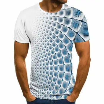 Letné Nové priestorové 3D vír Muži T-Shirt Módne O-Krku Bežné Krátky Rukáv Harajuku Hip Hop Trend Nadrozmerné T-Shirt