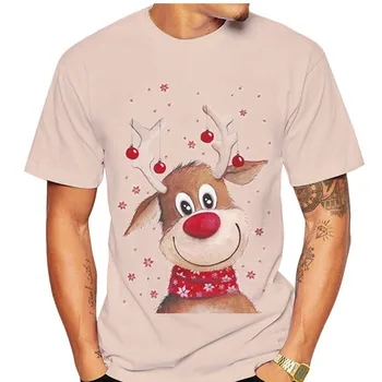 Letné Vianočné Zábavnej 3D pánske tričká Santa Grafické Krátky Rukáv O Krk Bežné Nadrozmerné Voľné Oblečenie, Módne Čaj