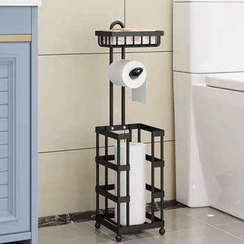 Multi-Funkčné Toaletný Papier Rolka Tkaniva Držiak Na Stojan Kúpeľňa Voľne Stojaca Skladovanie Kúpeľňové Doplnky Čierna Retail