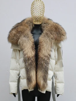 Móda Nové 2022 90% Husacie Nadol Kabát Zimná Bunda Ženy Prírodné Skutočný Prírodný Fox Kožušiny Golier Hrubé Teplé Vrchné Oblečenie Streetwear