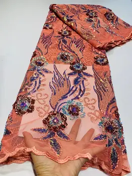 NCDN08 Broskyňa Farby Afriky Čistý Čipky Textílie s Flitrami,Krásne Vyšívané francúzsky Tylu Čipky Textílie pre Strán/Svadobné Šaty