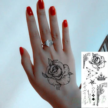 Nepremokavé Dočasné Tetovanie Nálepky Ruže Kvet Zbraň Crown Diamond Star Trojuholník Falošné Tatto Flash Strane Ramena Tetovanie pre Ženy Muži