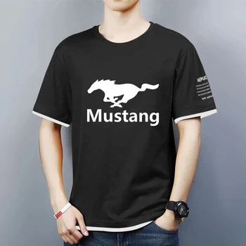 Nové Letné pánske Mustang Logo Kolo Golier Módne Kontrast Farieb Trend Športové Tričko Pohodlné Hornej