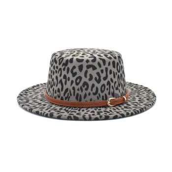 Nové klasické leopard Cítil Fedora mužov a žien umelé vlny zmiešané jazz klobúk široký okraj jednoduché cirkvi Derby flat top hat re