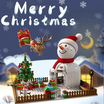 Nápad Sembo Vianočné Snehuliak Dom Stavebné Bloky S LED Mesto Priateľmi Perník Strom Tehly Santa Hračky Pre Deti Vianočné Darčeky