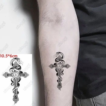 Old School Nepremokavé Dočasné Tetovanie Nálepky Tmavo Čierny Kríž Had Mužov Tetovanie Rameno, Zápästie Vody Prenos Falošné Body Art Tatto