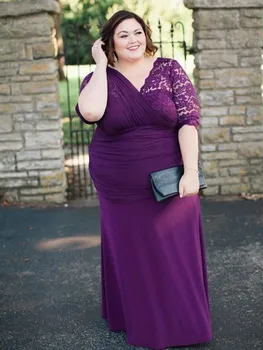 Plus veľkosť Matka Nevesty Šaty Purple Čipky Matka Nevesty Svadobné Party Prom Večerné Šaty Dĺžka Podlahy