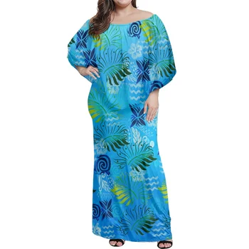 Polynézske Tribal Samoan Vlastné Oblečenie Havajské 2023 Polyester Narodeniny spadne Voľné Rameno Maxi Šatka Na dámske Šaty