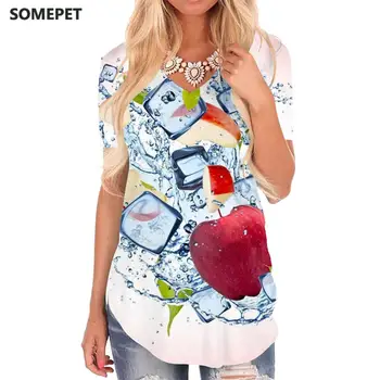 SOMEPET Ovocie T-shirt ženy Vody V-neck Tričko Umenie Tshirts Vytlačené Harajuku Tričko Tlač Dámske Módne Oblečenie v Pohode Streetwear