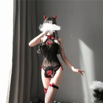 Sexy Spodné Prádlo, Sex Bowknot Sieťované Pančuchy Duté Sa Sieťovina Jumpsuit Erotické Diabol Dievča Cosplay Bielizeň Jednotné Pokušenie
