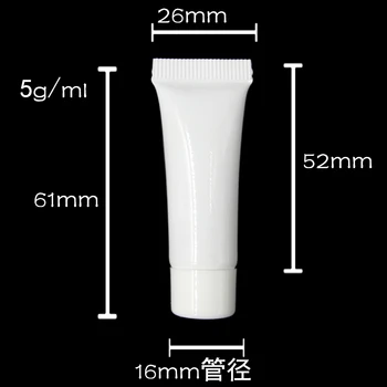 Veľkoobchod 100ks 5 ml plastová biela farba prázdne soft tube,5ml kozmetické prázdne trubky, 5ml mini aby sa do nádoby s PP skrutkovacím uzáverom.