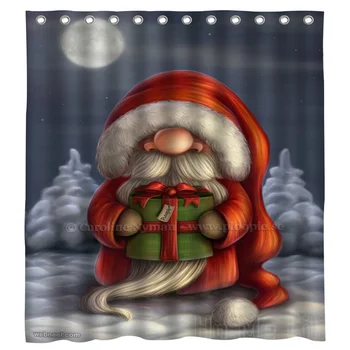 Vianočné Tematikou Sprchový Záves Cartoon Santa Gnome Roztomilý Snehuliak Digital Art Staromódnou Noel Ilustrácia Pre Dovolenku Dekor