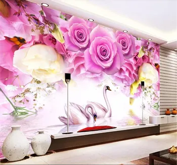 Vlastné Foto Tapety nástenná maľba na Stenu-Nálepky Purple Rose Swan Fashion TV na Stenu abstraktných de parede tapety na steny 3 d