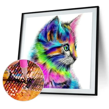 Vŕtačka Lesklé 5D DIY Diamond Maľovanie Farebné Mačka Maľovanie 3D Zvierat Cross Stitch Mozaiky Diamond Výšivky, Výšivky Remeslá