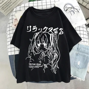 Y2k Ženy T-shirt Harajuku Kawaii Grafické T Košele Anime Tlač Krátky Rukáv Nadrozmerné Tričko Plus Veľkosť Oblečenie pre Ženy top