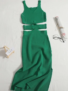 YornMona 2022 Lete Sexy tvaru Tenké Elastické Výrez Pás Rozdelenie Pletených Ženy Šaty Streetwear Žena Sundress