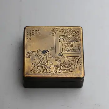 Zbierka Čínskeho Vytesané Nádherné Vzory Námestie, Staré Medené Atrament Box Dekorácie Kolekcie Ozdôb Domova Úložný Box
