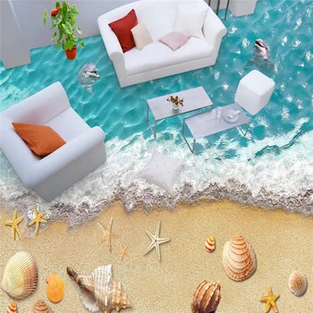 beibehang Dolphin beach škrupiny Vlastné 3D nástennú maľbu, Tapety Kúpeľňa 3D Poschodí nástenná maľba PVC Self-adhesive Vinyl na Stenu kniha Domova
