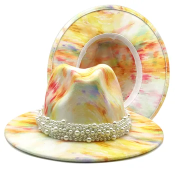 väčšinu cena kravatu farbené fedora klobúk plstený klobúk pre ženy, zmiešané farby jazz hatchapeau femme шляпа женская sombreros de mujer pearl klobúk