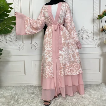 Šaty Moslimských Patchwork Cardigan Na Strednom Východe Tlač Obložené Abaya Bežné Easy Commute Šaty Street Office Lady
