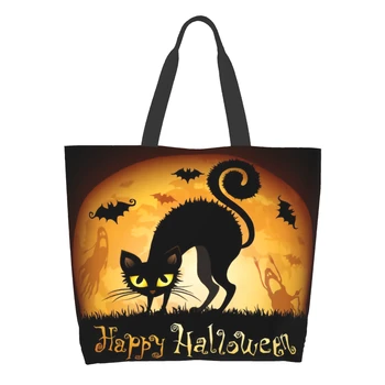Šťastný Halloween Extra Veľký Obchod S Potravinami Taška Čierna Mačka Ghost Netopierov A Mesiac Opakovane Tote Bag Nakupovanie Cestovných Skladovanie Tote